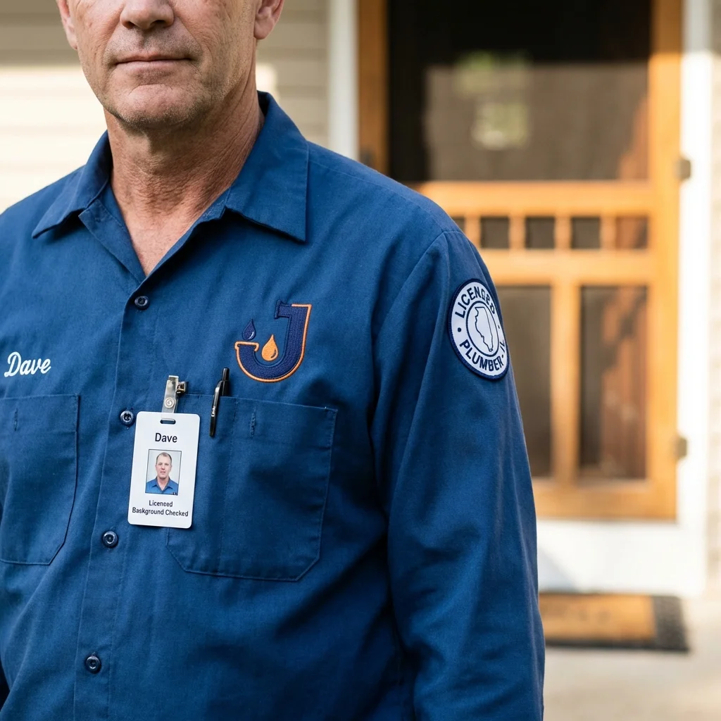 Licensed plumber showing ID badge in Terra Bella, CA