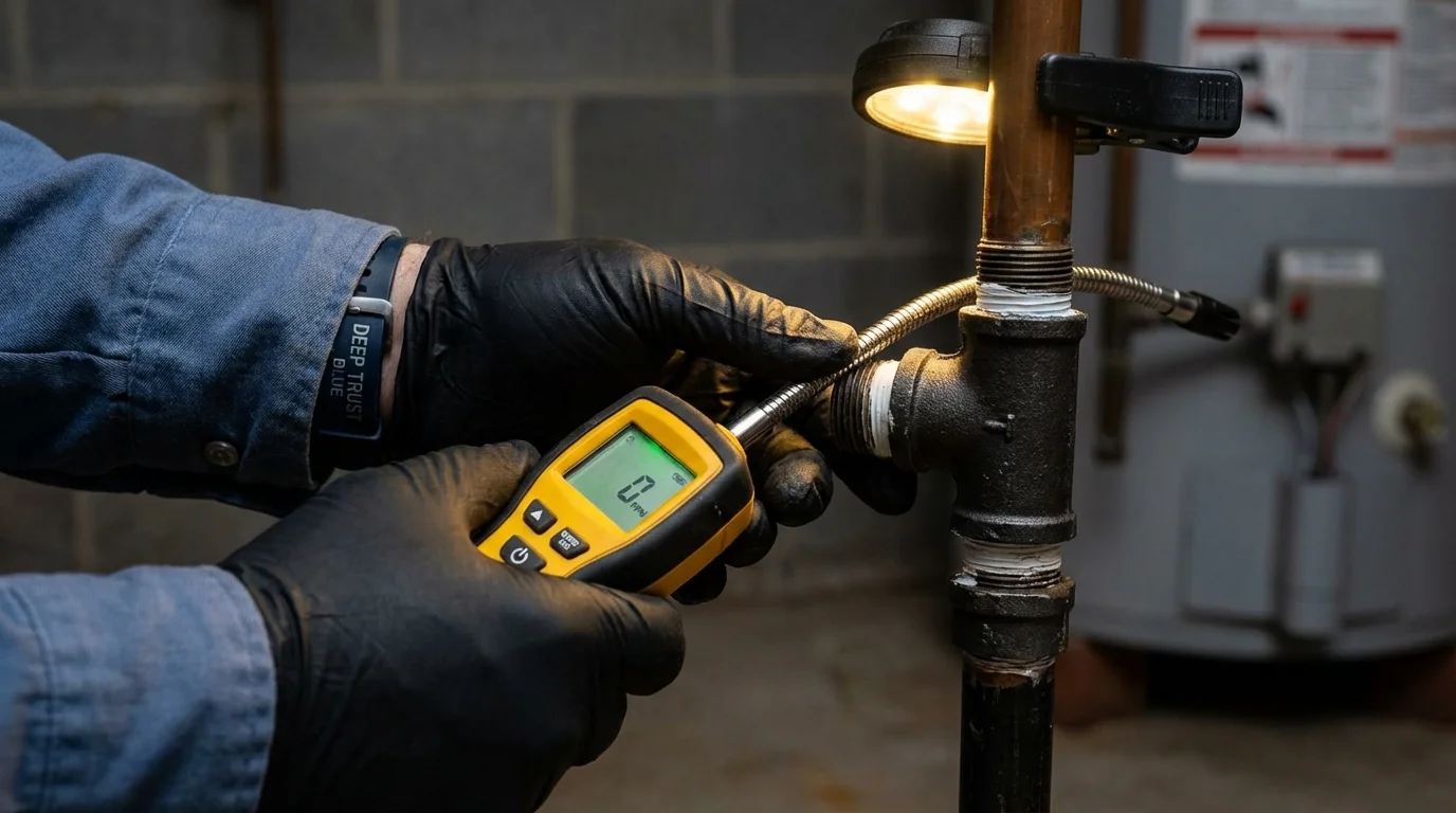 Gas leak detection with electronic sniffer by Johns Plumbing LLC in Terra Bella
