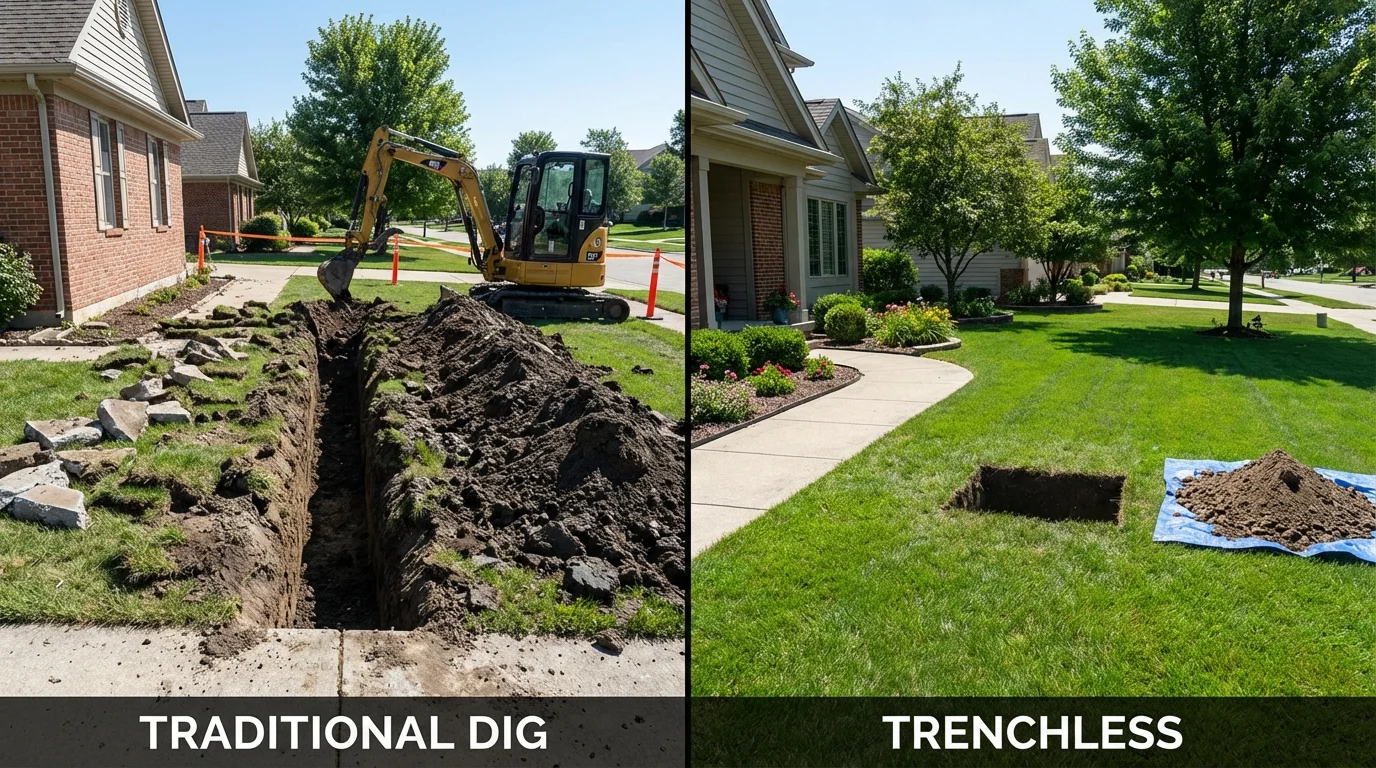 Trenchless sewer repair with minimal yard damage versus traditional excavation in Terra Bella, CA